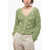 ANDERSSON BELL V-Neck Cable Knit Cardigan With Fringed Details Green