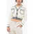 Karl Lagerfeld Cotton Blend Cropped Cardigan With Double Breast Pocket And Black & White