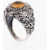 QUINTO EGO Baroque Motif Silver Ring With Central Stone Orange