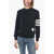 Thom Browne Crew Neck Cashmere Blend Sweater With Contrasting Bands Blue