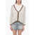 WHYCI V-Neck Striped Linen Blend Cardigan Brown