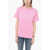 ROTATE Birger Christensen Solid Color Aja Crew-Neck T-Shirt With Cut-Out Detail And Pa Pink