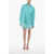 GIUSEPPE DI MORABITO Cotton Shirt Dress With Ostrich Feathered Bottom Light Blue