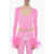 ADRIANA HOT COUTURE Bustier Chenille Bustier Top With Faux Feather On The Sleeve Pink