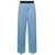 MSGM Light Blue Wide Leg Trousers with Logo Waistband in Wool Woman BLUE