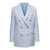 Tagliatore Light Blue Houndstooth Double-Breasted Blazer in Linen Blend Woman BLUE