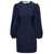 Ganni Mini Navy Blue Open-Back Dress With Balloon Sleeves In Stretch Viscose Blend Woman BLUE