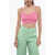 Versace Knitted Crop Top With Jewel Buckles Pink