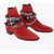 AMIRI Leather Suede Bandana Boots With Chain And Straps Red