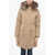 Woolrich Wool Blend Military Padded Parka With Fox Fur Detail Beige