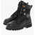 Heron Preston Solid Color Leather And Fabric Combat Boots With Commando So Black