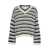 Ganni White And Black Stripe Sweater With V Neck In Cotton Woman MULTICOLOR