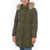 Woolrich Solid Color Modern Maxi Down Jacket With Real Fur Green