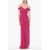 COSTARELLOS Long Silk Chiffon Dress With Gatherings Pink