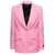 Versace Pink Single-Breasted Jacket With All-Over Tonal Logo Lettering Print In Wool Woman PINK