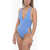 ELOU Crochet Lin One Piece Swimsuit With Cut-Out Details Blue