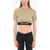 Palm Angels Lurex Crop T-Shirt With Logoed Band Beige