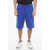 Off-White Brushed Cotton Skate Shorts With Print Blue