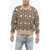 Palm Angels Embroidered Allover Monogram Jacquard Sweater Beige