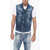 DSQUARED2 Two-Toned Denim Vest With Half Belt Blue