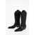 Off-White For Walking Leather Western Boots With Embroideries Black