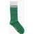 Ganni Solid Color Long Socks With Contrasting Logo Green