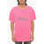 ERL Vintage Effect Cotton And Linen Venice Be Nice Crew-Neck T-S Pink