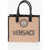 Versace Rafia Logoed Tote Bag With Leather Trims Beige