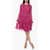 Alberta Ferretti Silk Pleated Dress With Ton-Sur-Ton Embroidery Pink