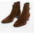 Saint Laurent Suede Leather Wyatt Boots With Buckle Detail Brown