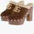 Dolce & Gabbana Shearling Mules With Wood Heel 12Cm Brown