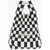 LAST FRAME Knitted Checked Mini Tote Bag With Faux Leather Shoulder Str Black & White