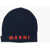 Marni Solid Color Beanie With Embroidered Logo Blue