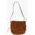 Burberry Solid Color Suede Shoulder Bag With Metal Details Brown