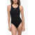 Nike Swim Solid Color One-Piece Swimsuit With Zip Closure Black