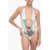 Dolce & Gabbana Kim Plunging V-Neck One Piece Swimsuit With Logoed Buckle Silver