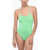 Nike Swim Solid Color One-Piece Swimsuit With Lace-Up Detail Green