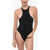 THE ATTICO Buckle Logoed One-Piece Swimsuit Black