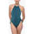 Saint Laurent Solid Color Halterneck One-Piece Swimsuit Blue