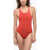 Nike Swim Solid Color One-Piece Swimsuit With Embroidered Logo Red