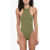 THE ATTICO Buckle Logoed One-Piece Swimsuit Green