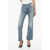 Chloe Cotton Blend Cropped Fit Denims With Fringed Hem 23Cm Light Blue