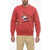 AND WANDER Maison Kitsune' Fleeced Cotton Crew-Neck Sweatshirt With Fro Red