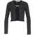 AKEP Cropped knit cardigan with jewel pin Black