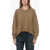 Michael Kors Crew Neck Wool Blend Sweater With Asymmetric Design Brown