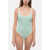 Moncler Stretch Nylon One-Piece Swimsuit With All-Over Logo Green