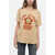 Kenzo Crew Neck Cotton T-Shirt With Flocked Emblem Beige