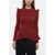 Alexander McQueen Crew Neck Sweater With Padded Shoulders And Peplum Hem Red