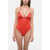 Dolce & Gabbana Stretch Fabric See-Through Bodysuit With Satin Triangle Cups Red