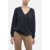 Brunello Cucinelli Jeweled V-Neck Pure Cashmere Sweater Blue